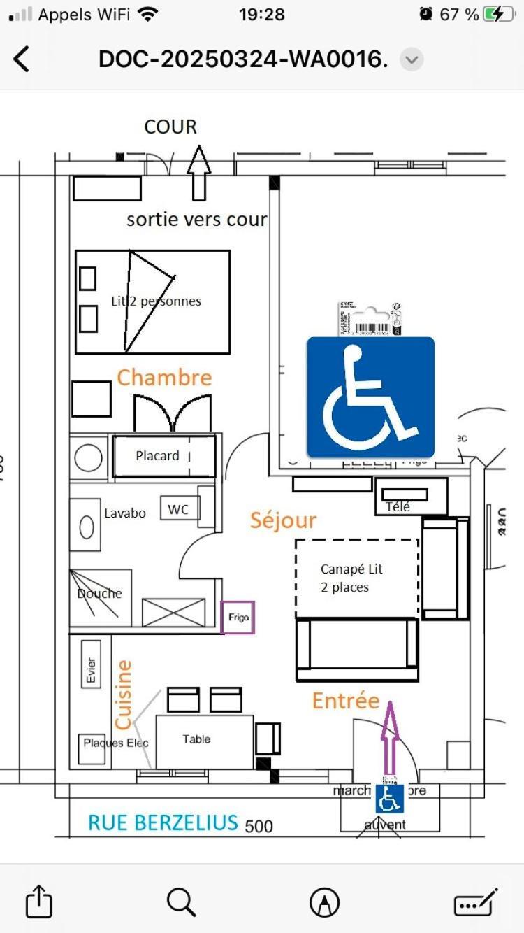 Guesthouse Familial Pour 2,3,4 Personnes De 44M2- Accessible Handic -Rez De Chaussee-Vues Sur Rue Et Patio Prive - Sejour, Chambre Separee-Cuisine,Salle De Bain,Lit Double Et Canape-Lit 2Pers-Entree De La Rue Berzelius-5 Minutes Du Metro Brochant-Lig Paris Exterior photo